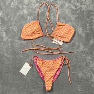 Capittana Bikini Set Womens XL Orange Pink Barron Reversible Retro Strappy New
